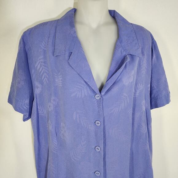 NTCO Nomadic Traders Women Shirt 100% Silk Size XL Button Up Short Sleeve Floral - Picture 3 of 9